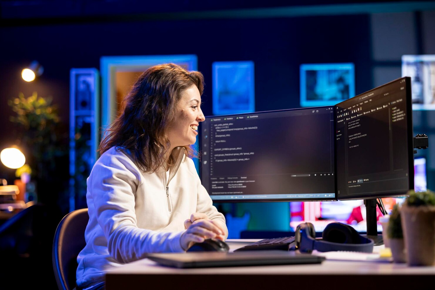 Woman working on code